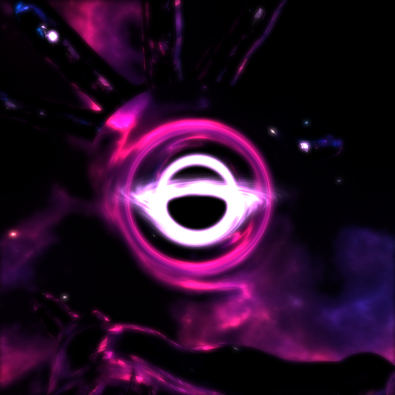 A hand reaching for a black hole